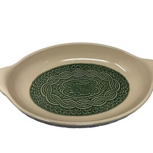 Longaberger Pottery Green Rabbit Oval Baker‎ Dish 12.5 Inch Cream Stoneware USA